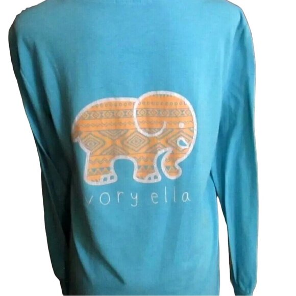 Ivory Ella Blue Long Sleeve Shirt Vessos Cotton Elephant Print Womens Size L - Picture 1 of 5